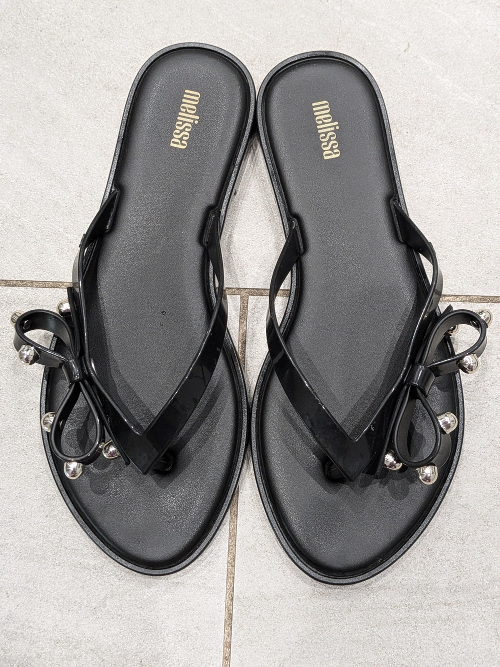 Melissa Shoes Slim Black Bow Jelly Flip Flop Sandals size 8